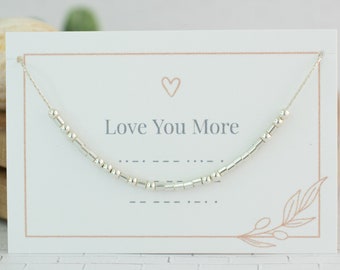 Love You More Morse Code Necklace • Secret Message 143 • Love Necklace • Girlfriend Jewelry • Valentines Day Gift