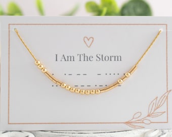 Collar de código Morse YO SOY LA TORMENTA: Plata de ley o chapado en oro