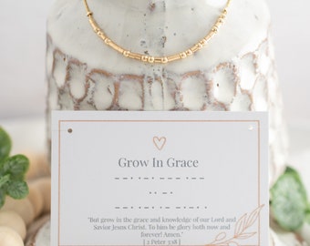 Pulsera con código Morse "Crecer en Gracia": Plata de ley bañada en oro, joyería cristiana