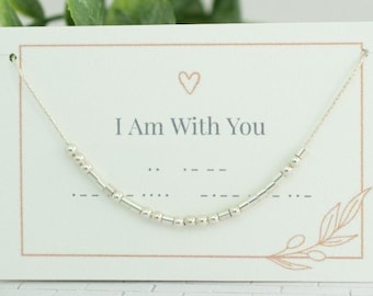Collar en código Morse: "Estoy contigo". Regalo de aliento en plata de ley o chapado en oro.