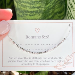 Romans 8:28 Morse Code Necklace • Scripture Jewelry •Christian Jewelry• Personalized Gift •Sterling Silver or Gold Filled • Secret Message