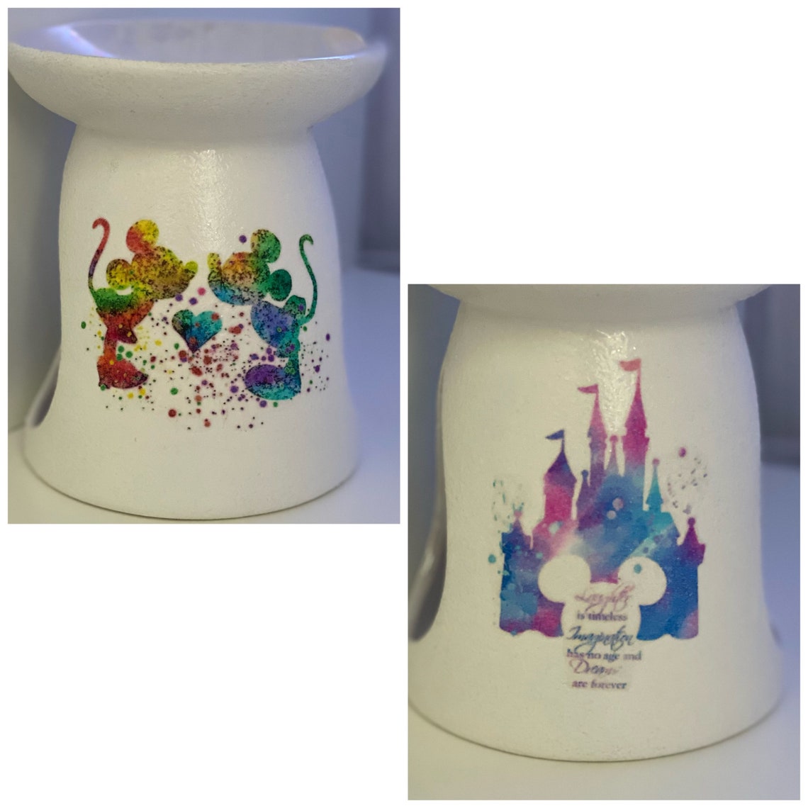 Handmade Disney watercolour wax melt warmer/oil burner and Etsy