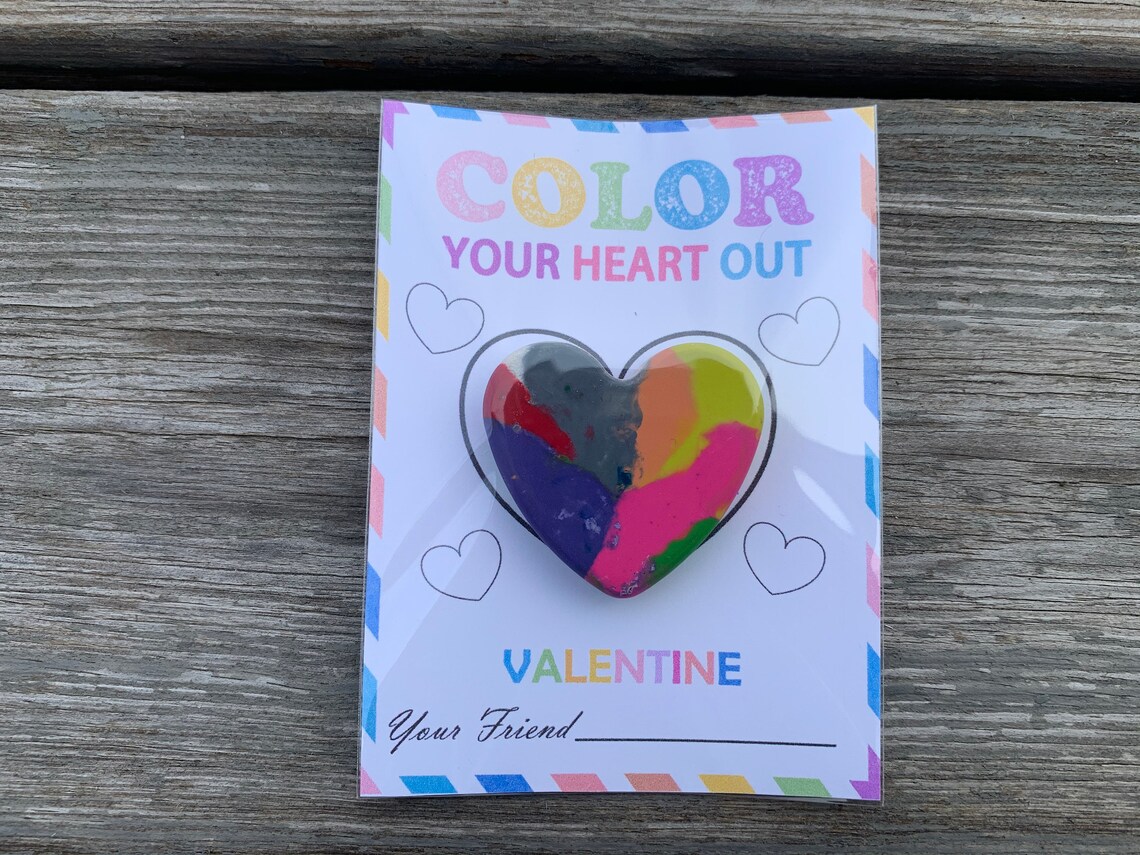 Color Your Heart Out Valentine Heart Shaped Crayon With Card | Etsy