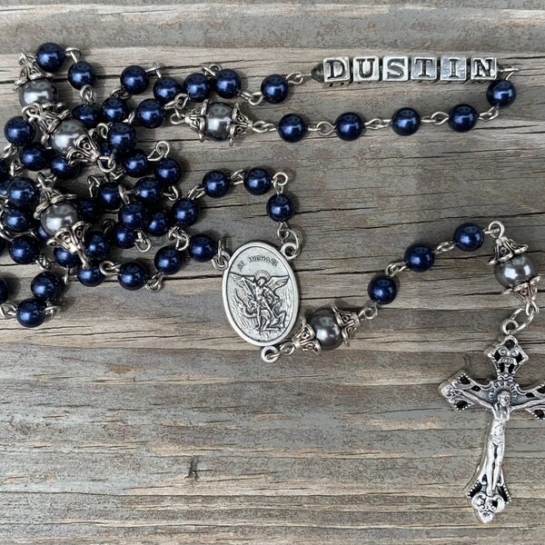 Dark Lapis Blue Heirloom Rosary, Mens Rosary, Personalized Gift, First Communion Gifts, Confirmation Gifts, RCIA Gift