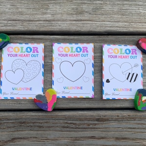 Color Your Heart Out Valentine - Heart Shaped Crayon with Card, Preschool Valentine, Valentine's Day Classroom Exchange,