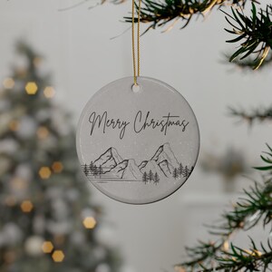 Minimalist Ceramic Christmas Ornament – Handcrafted Holiday Decor, Rustic Mountain Design, Perfect Gift for Nature Lovers