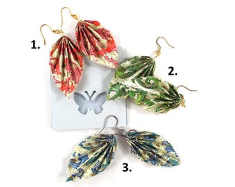 Origami oorbellen Florentijns papieren blad, hypoallergene stalen oorhaakjes, Italiaanse papieren hanger, lichtgewicht kleurrijke oorbellen, cadeaus voor haar