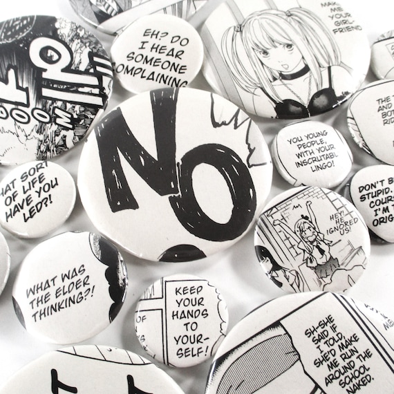 Out of Context Manga Buttons, Sets of 3+, Themed or Random, Multiple Sizes, Itabag Accessories, Small Gifts for Geek, Nerd, & Otaku Friends