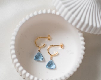 NOLA | Gold hoop earrings with teardrop pendant | 925 Sterling Silver | Bridesmaid Gift | Earrings with blue stone