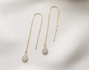 JADE | Thread earrings / pull-through earrings in gold with drop-shaped pendant | threader | jade green | aqua