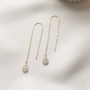 JADE Thread earrings / pull-through earrings in gold with drop-shaped pendant threader jade green aqua Jade