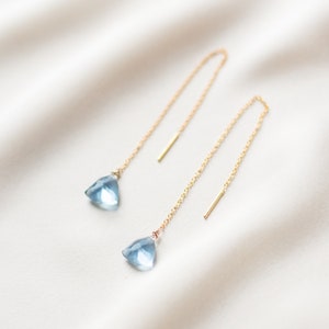 TRINIDAD | Pendientes de hilo / pendientes de tirador en dorado+azul con colgante triangular | Plata de ley 925 | Enhebrador dama de honor