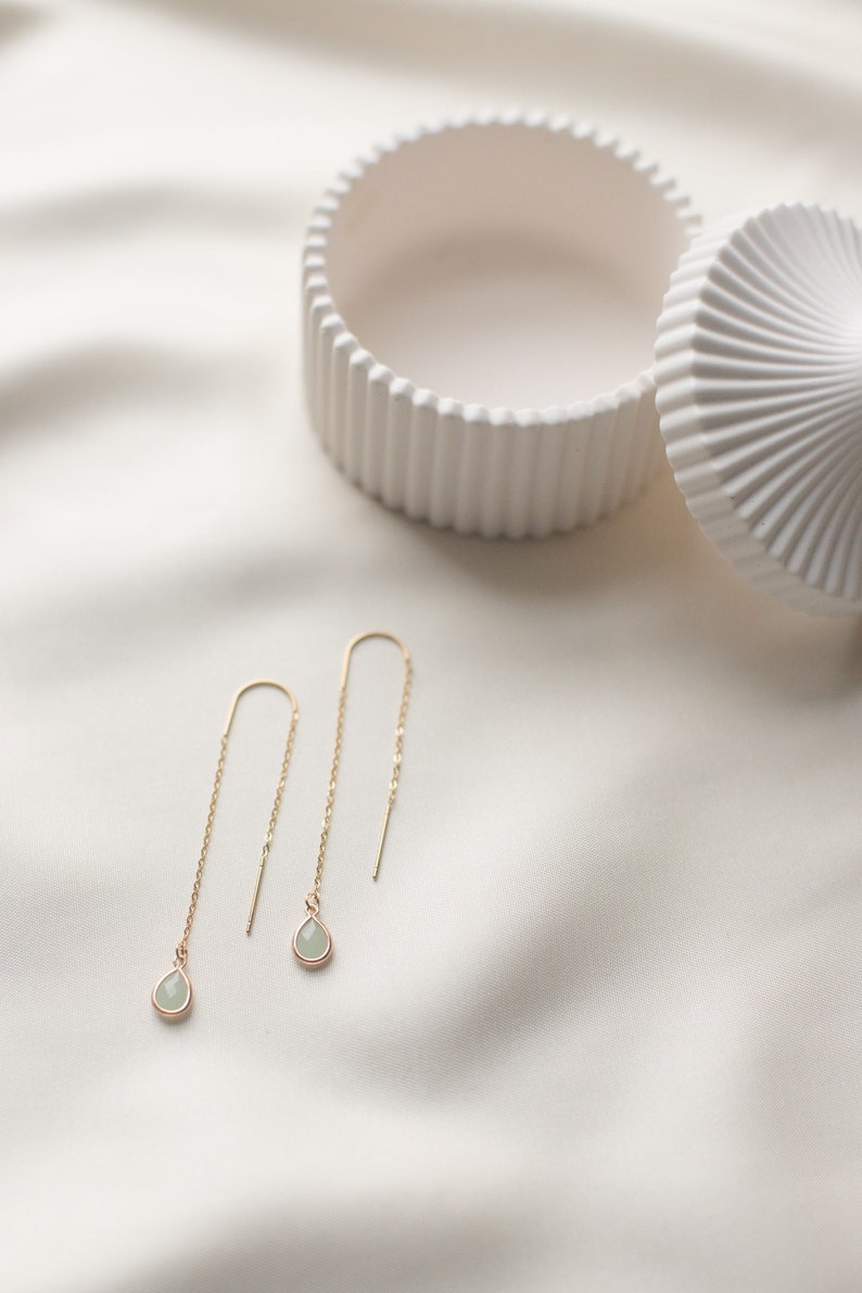 JADE Thread earrings / pull-through earrings in gold with drop-shaped pendant threader jade green aqua Jade