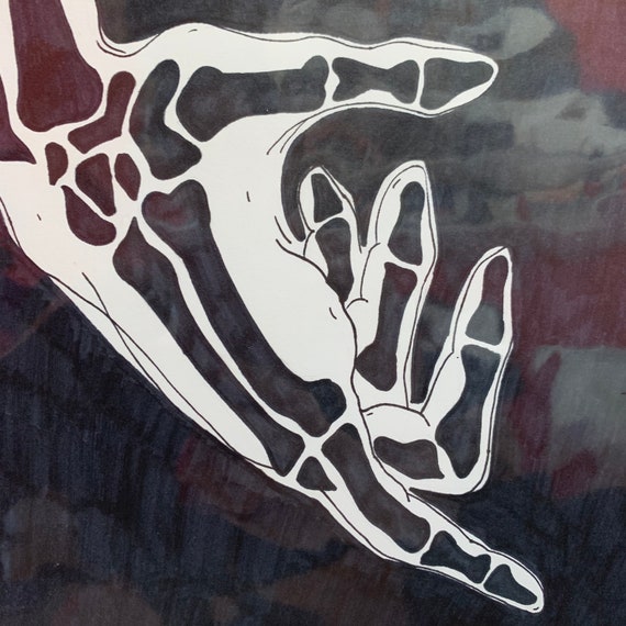 Skeleton Hand Drawing Etsy Israel