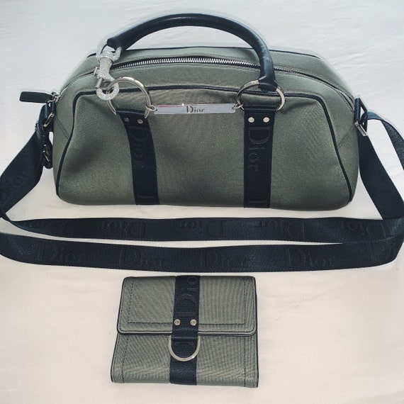 Vintage Dior khaki and black satin handbag and pur