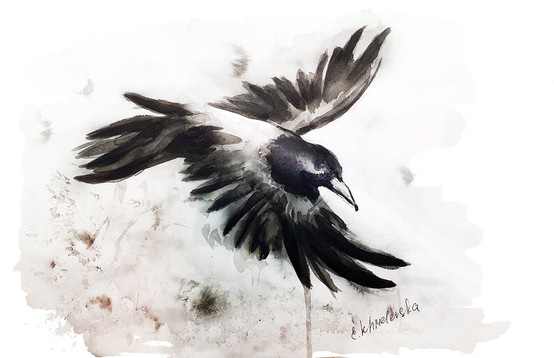 Crow Painting, Original Watercolor Art 8x12 inch 20x31 cm Raven Crow Painting, Original Watercolor Art 8x12 inch 20x31 cm Raven