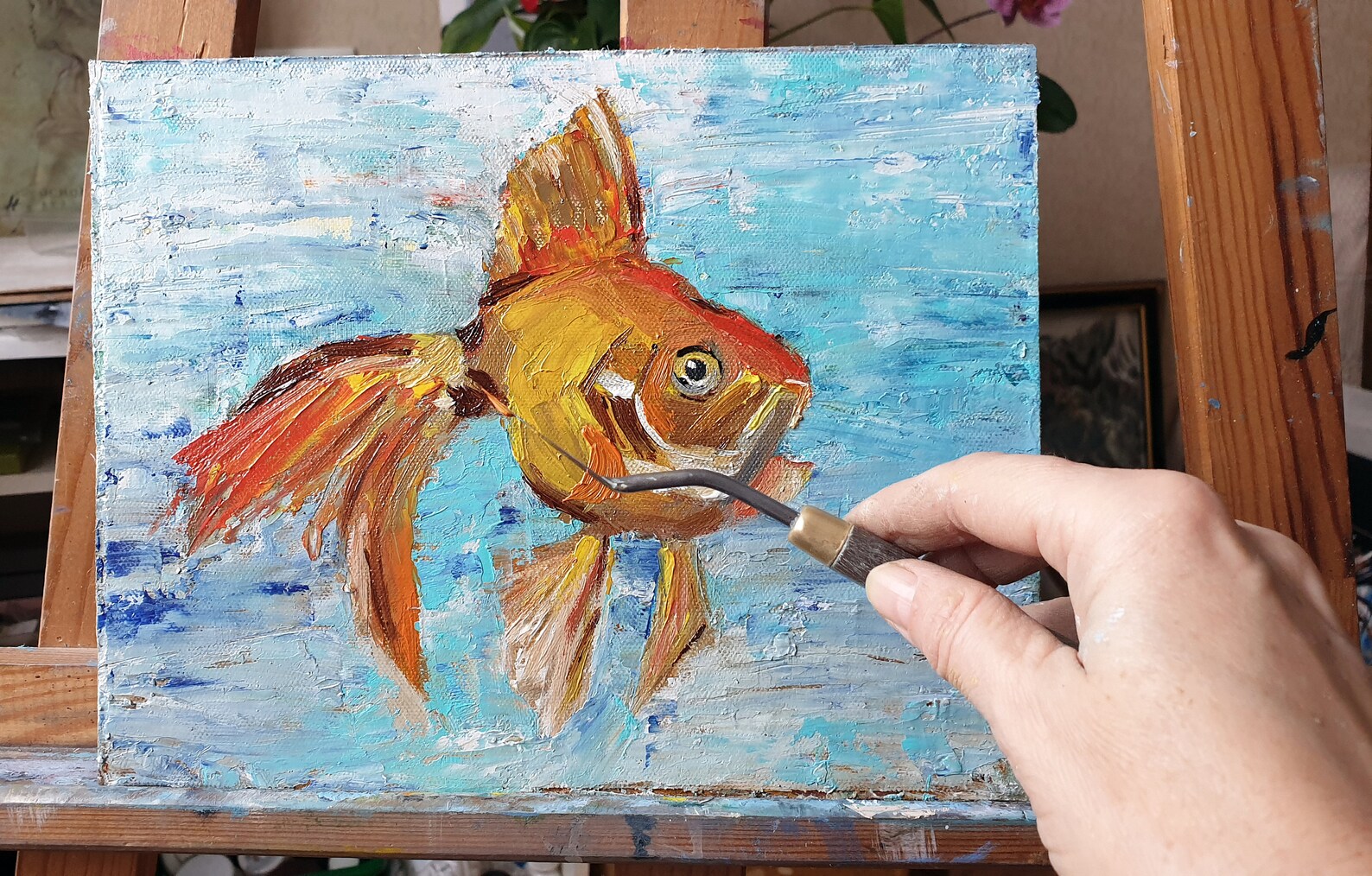 Goldfish Painting Original Oil Artwork Canvas Panel Impasto Etsy