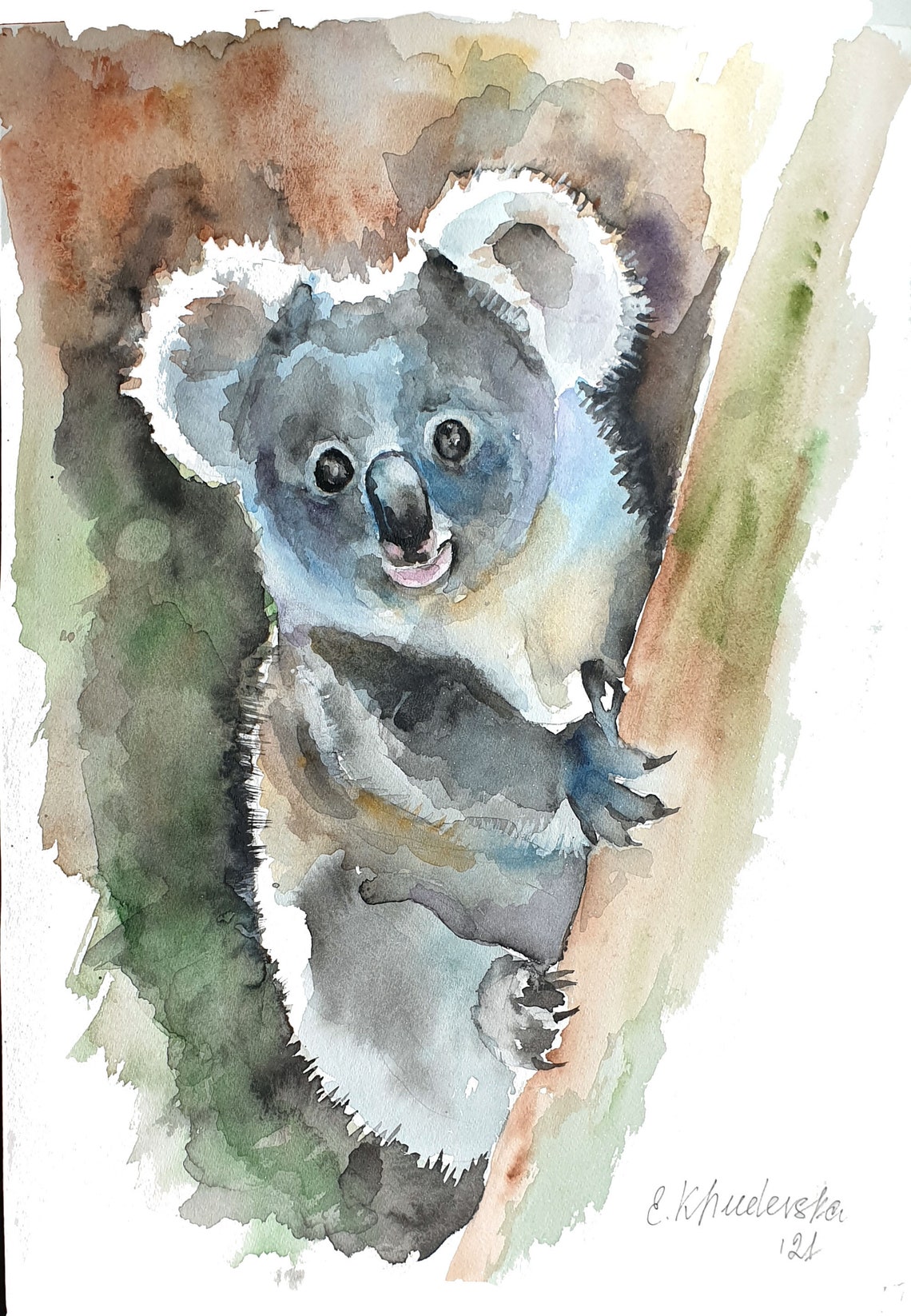Koala Original Watercolor Painting 195x27 cm 75x105 inch | Etsy