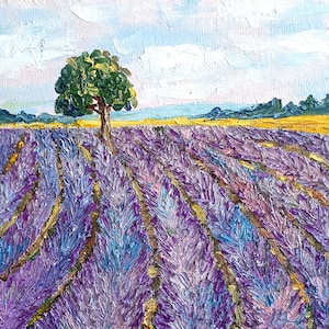 Lavender painting Original oil art Abstract landscape painting Tuscany painting Mini oil painting Minimalist Floral landscape art 7x7 in