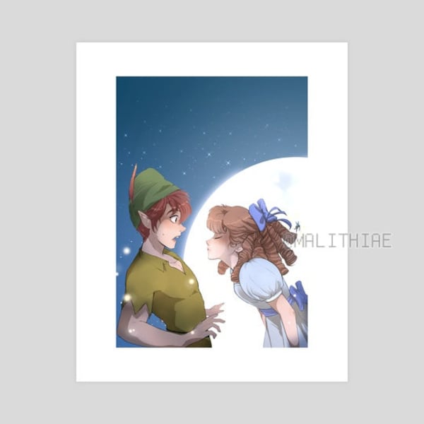 first kiss. / disney / peter pan × wendy + tinkerbell / A5 collectible art print for peter pan lovers