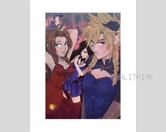 le ragazze vogliono solo divertirsi. / final fantasy vii / cloud + aerith + tifa / stampa artistica da collezione A5 per gli amanti di ff7