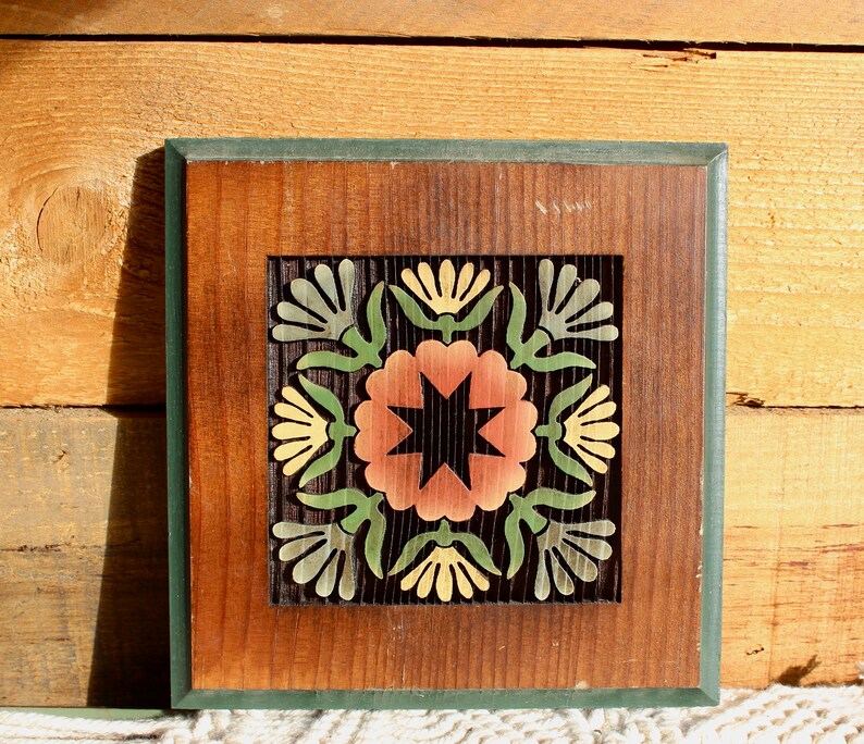 Vintage Wooden Abstract Carved Designs Square Wall Hanging Etsy