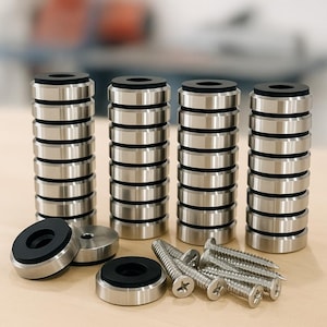 10 SETS (40 pieces) Premium Stainless Steel Cutting Board Feet | 1” Diameter | Non-Slip Base | Stainless Steel Screws | Woodworking Hardware