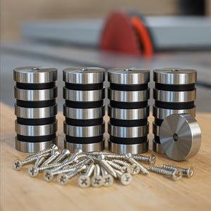 5 SETS (20 pieces) Premium Stainless Steel Cutting Board Feet | 1” Diameter | Non-Slip Base | Stainless Steel Screws | Woodworking Hardware