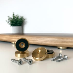 1 SET (4 pieces) Premium Brass Cutting Board Feet | 1” Diameter | Non-Slip Silicone Base | Stainless Wood Screws | Woodworking Hardware