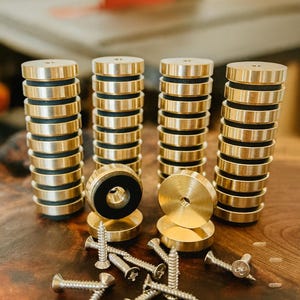 10 SETS (40 pieces) Premium Brass Cutting Board Feet | 1” Diameter | Non-Slip Silicone Base | Stainless Steel Screws | Woodworking Hardware