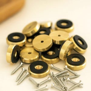 5 SETS (20 pieces) Premium Brass Cutting Board Feet | 1” Diameter | Non-Slip Base | Stainless Steel Wood Screws | Woodworking Hardware