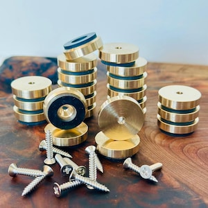 5 SETS (20 pieces) Premium Brass Cutting Board Feet | 1” Diameter | Non-Slip Base | Stainless Steel Wood Screws | Woodworking Hardware