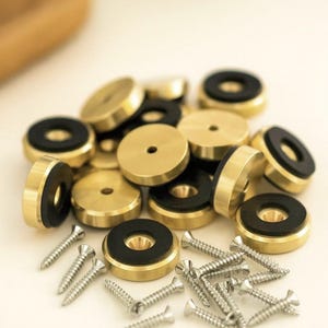 5 SETS (20 pieces) Premium Brass Cutting Board Feet | 1” Diameter | Non-Slip Silicone Base | Stainless Steel Screws | Woodworking Hardware