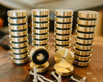 10 SETS (40 pieces) Premium Brass Cutting Board Feet | 1” Diameter | Non-Slip Base | Stainless Wood Screws | Woodworking Hardware
