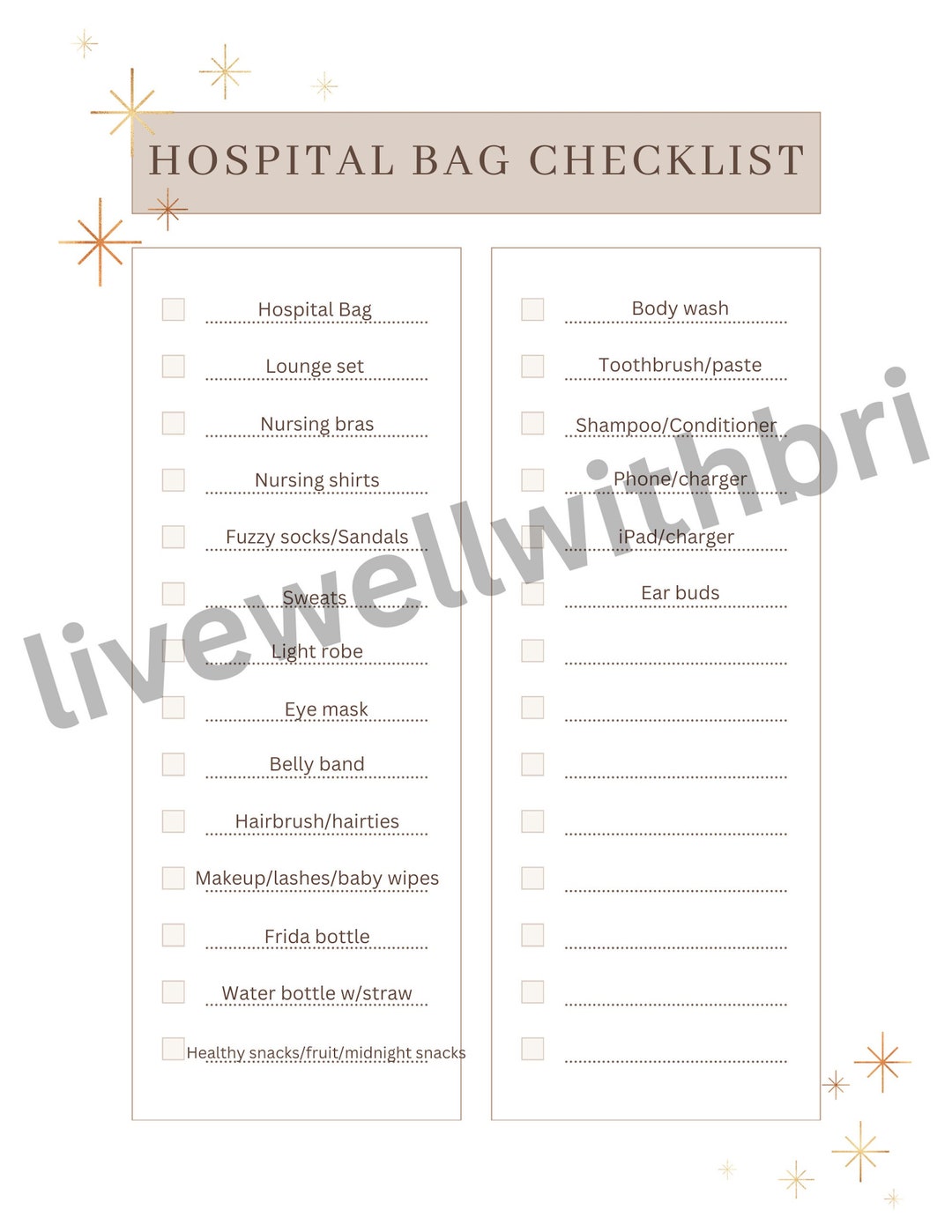 Maternity Hospital Bag Checklist Etsy