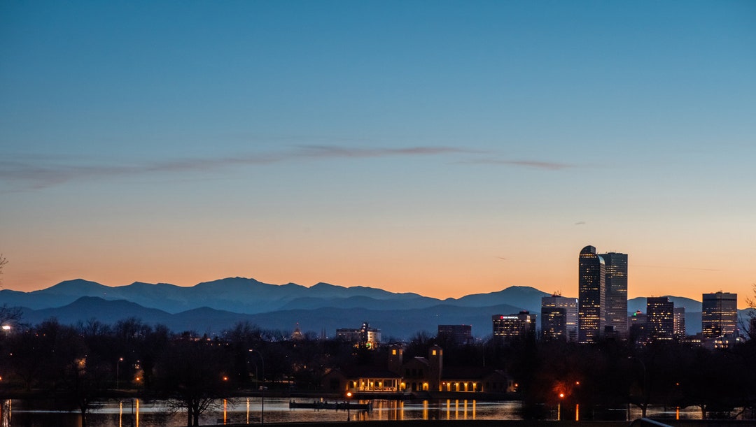 Denver Skyline With Mountains at Sunset Readytohang Canvas or Framed