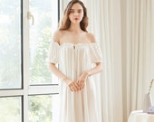 Long Victorian White Cotton Robe White Short sleeve summer nightgown Chemise Edwardian Vintage Nightgown Victorian Dress For Women