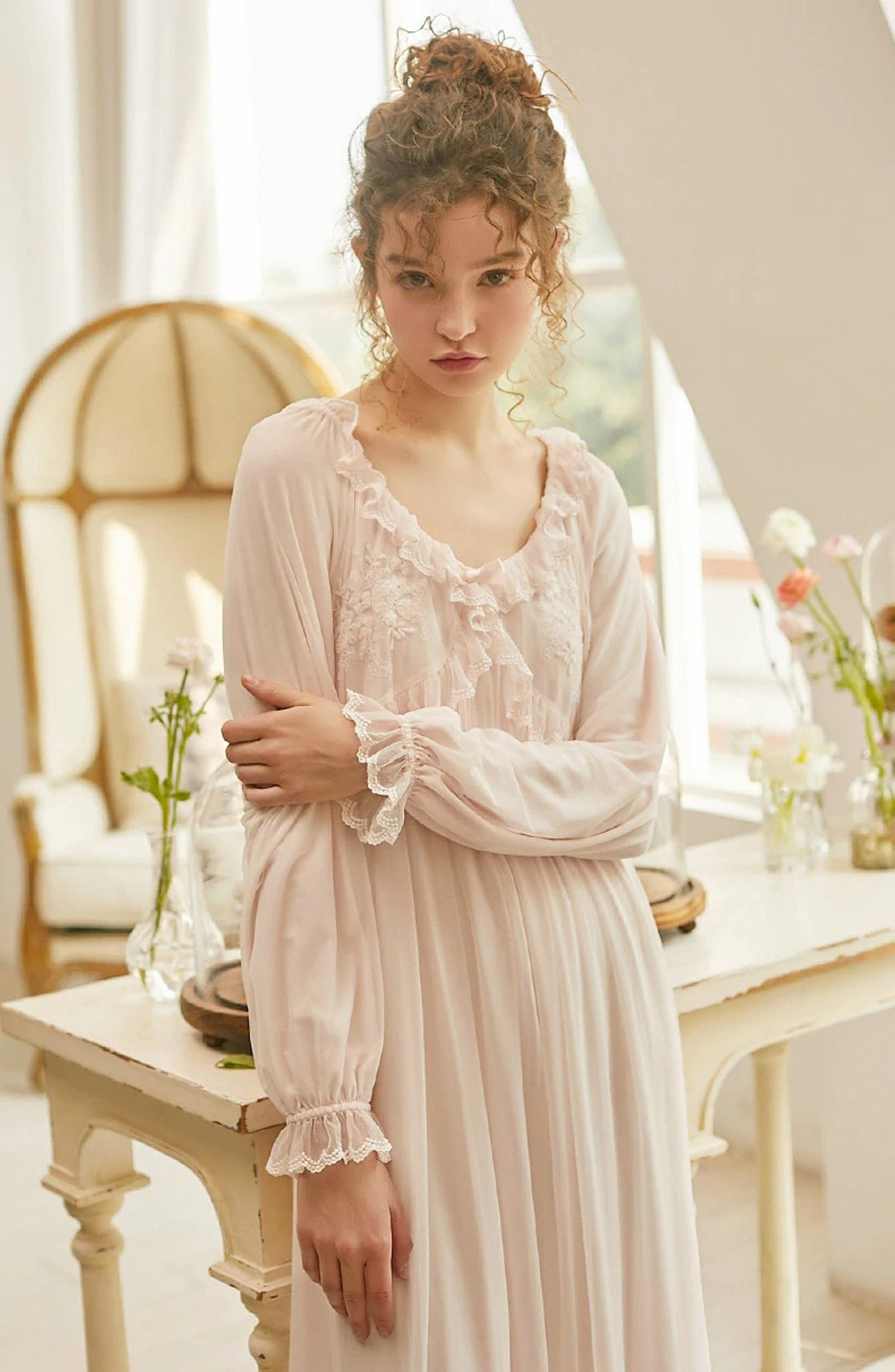 Vintage Victorian Nightgownlace Embroidery Nightgown long Etsy