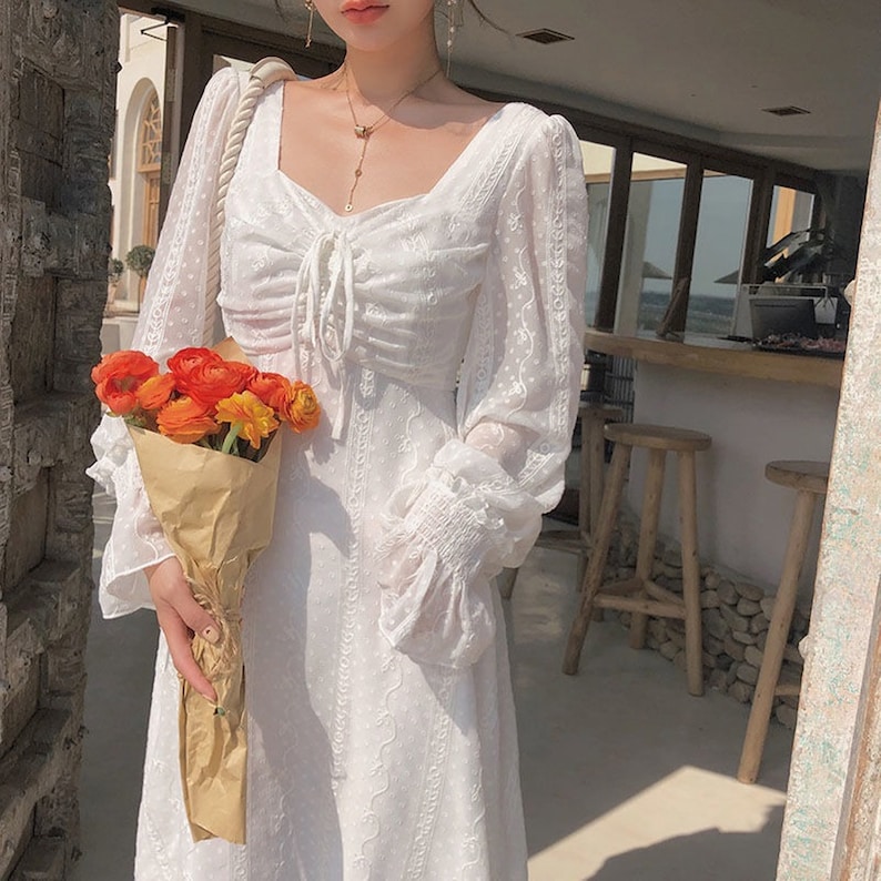 White Victorian Gown Soft Brocade Gown Retro Vintage Dress - Etsy