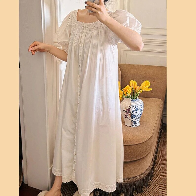 Vintage White Cotton Nightgown Victorian White Cotton Gown Etsy