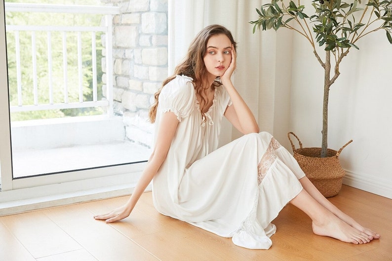 Long Victorian White Cotton Robe White Short Sleeve Summer Etsy