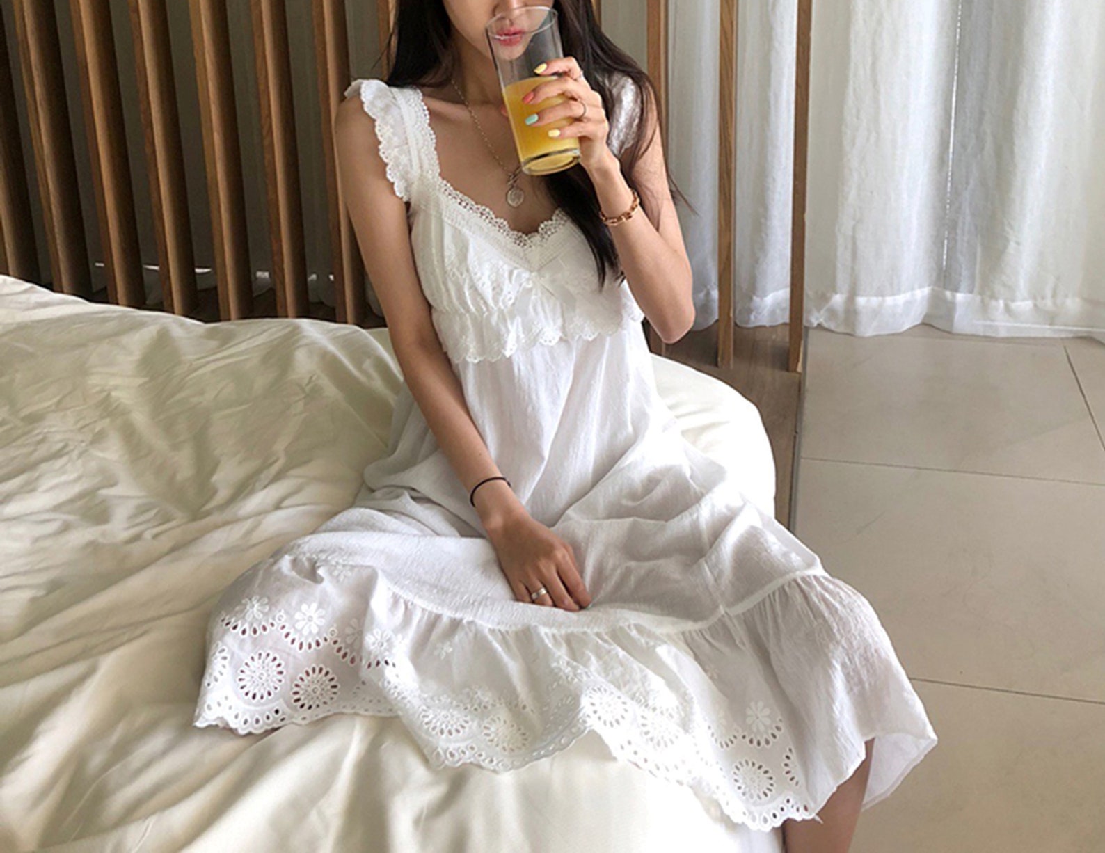 Sleeveless Dress Knee-Length Vintage Cotton White Dress