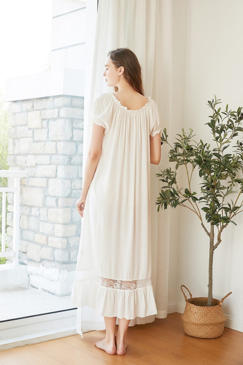 Long Victorian White Cotton Robe White Short Sleeve Summer Etsy