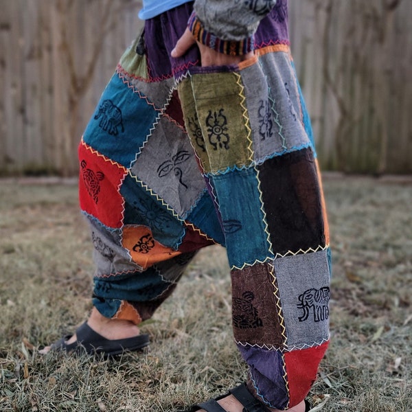 Namaste Fashionable Unisex Multicolor Handmade Unique Prints Stitched Hippie Trunked Durable Funky Fine Cotton Trouser