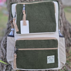 Naturalny konopny plecak boho hippy, organiczny, bawełniany, Gheri, ręcznie robiony, wegański i przyjazny dla środowiska.