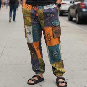 Namaste modieuze unisex stonewashed veelkleurige handgemaakte hippie patchwork duurzame niet-zure hippie katoenen broek