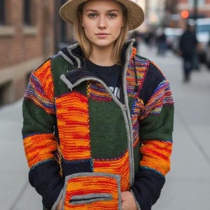 Veste en laine doublée polaire faite main : manteau d'hiver unisexe coloré