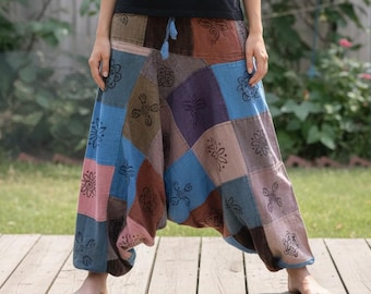 Handmade Patchwork Cotton Harem Pants: Unisex Hippie Trouser