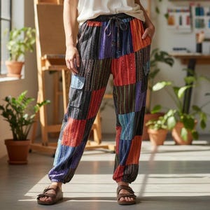 Handmade Patchwork Cotton Hippie Pants: Colorful Boho Festival Trousers