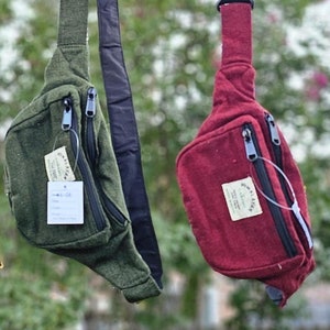 Namaste Natural Hemp & Cotton Yellow Green Maroon Color Trendy Bumbag Funky Waist Belt Fanny pack